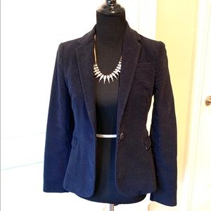 Zara navy suede blazer with tan elbow & collar EUC